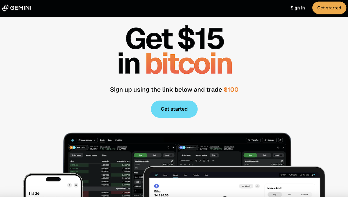Gemini Crypto Exchange $15 promo